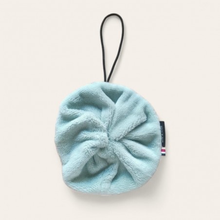 Fleur de douche vert menthe en éponge de bambou, coté doux