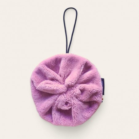 Fleur de douche rose en éponge de bambou, coté doux