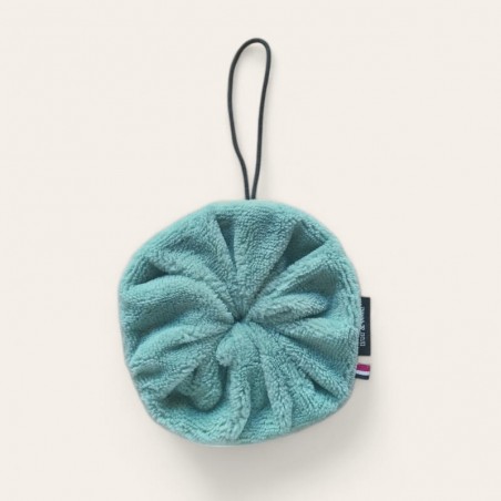 Fleur de douche vert émeraude en éponge de bambou, coté doux
