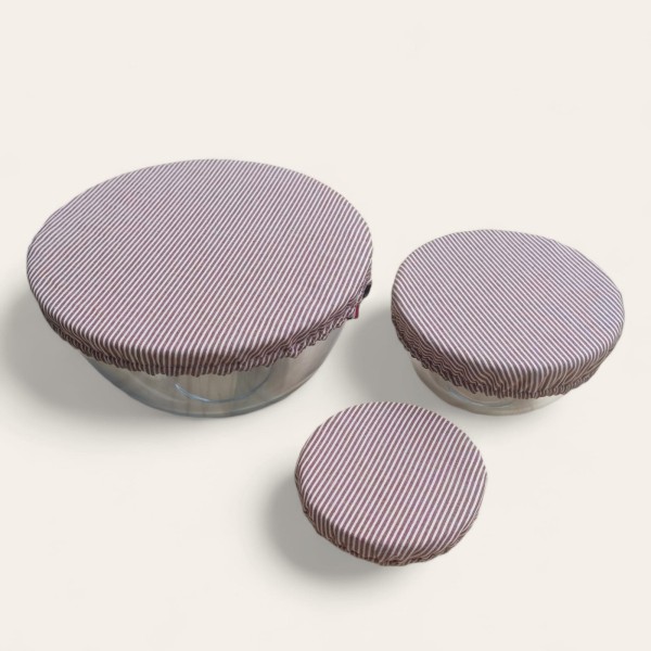 Petite charlotte alimentaire lavable rayée brique – S