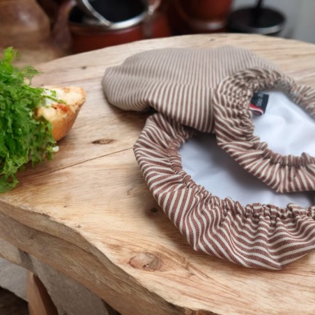 Petite charlotte alimentaire lavable rayée brique – S