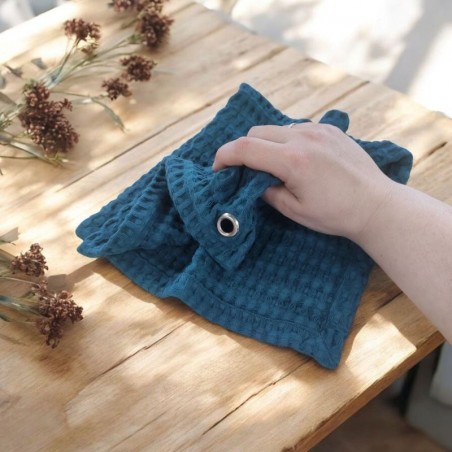 Essuie mains bleu en maxi nid d'abeille doux et absorbant