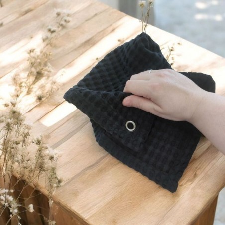 Essuie mains noir en maxi nid d'abeille doux et absorbant