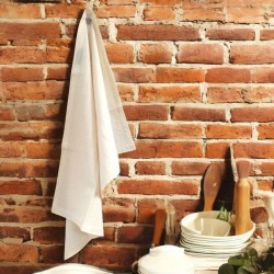 Torchon beige cuisine – Déco mur brique rustique & accessoires en bois