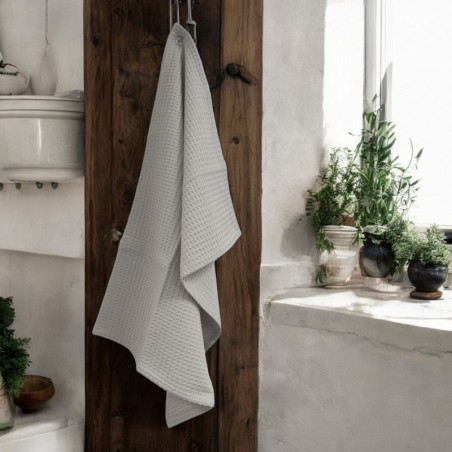 Torchon nid d’abeille gris souris – Déco cuisine rustique avec plantes