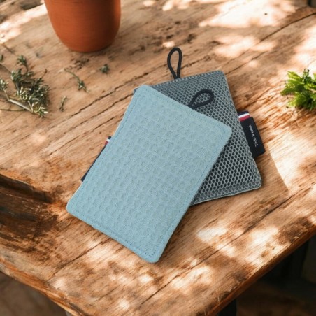 Eponge lavable en nid d'abeille qui gratte mais ne raye pas vert sauge