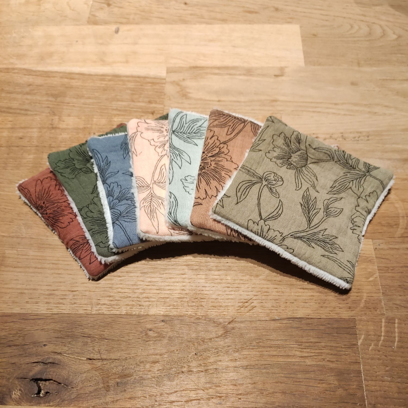Lot de 7 lingettes lavables en éponge de bambou made in France motif fleurs