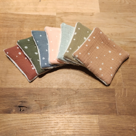 Lot de 7 lingettes lavables en éponge de bambou made in France motif pois