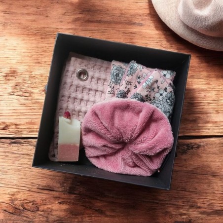 Coffret salle de bains rose lingettes fleurs