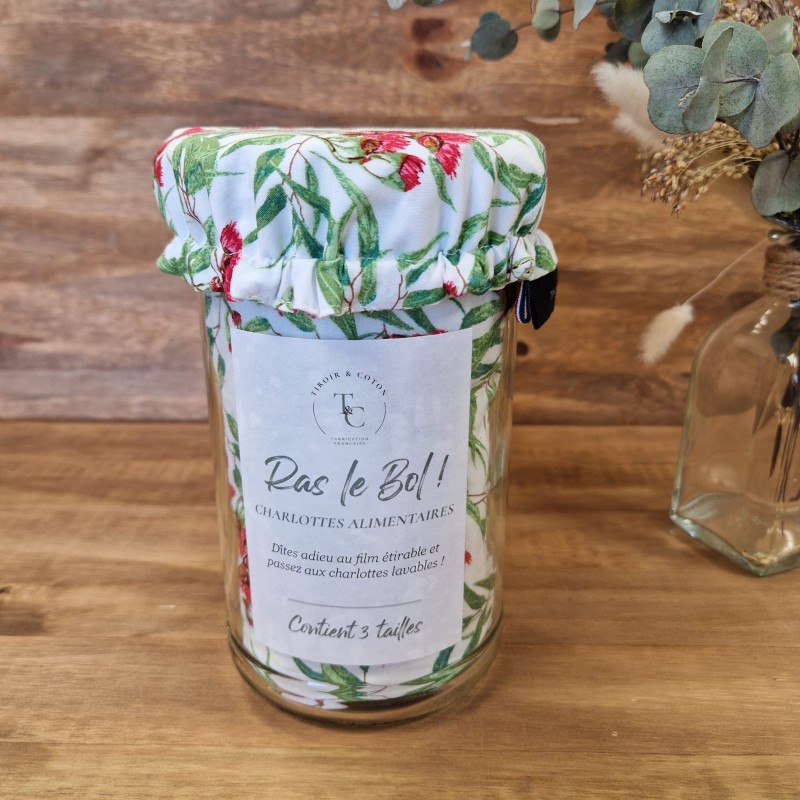 lot de 3 charlottes alimentaires lavables et réutilisables Eucalyptus