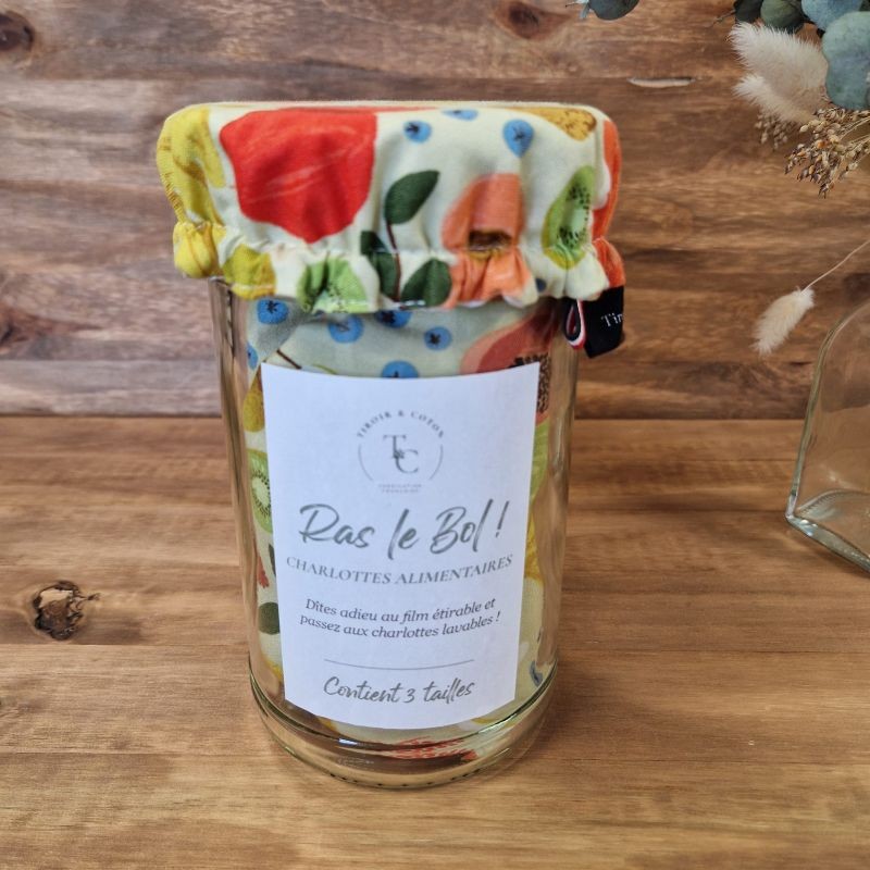 lot de 3 charlottes alimentaires lavables et réutilisables Tutti frutti