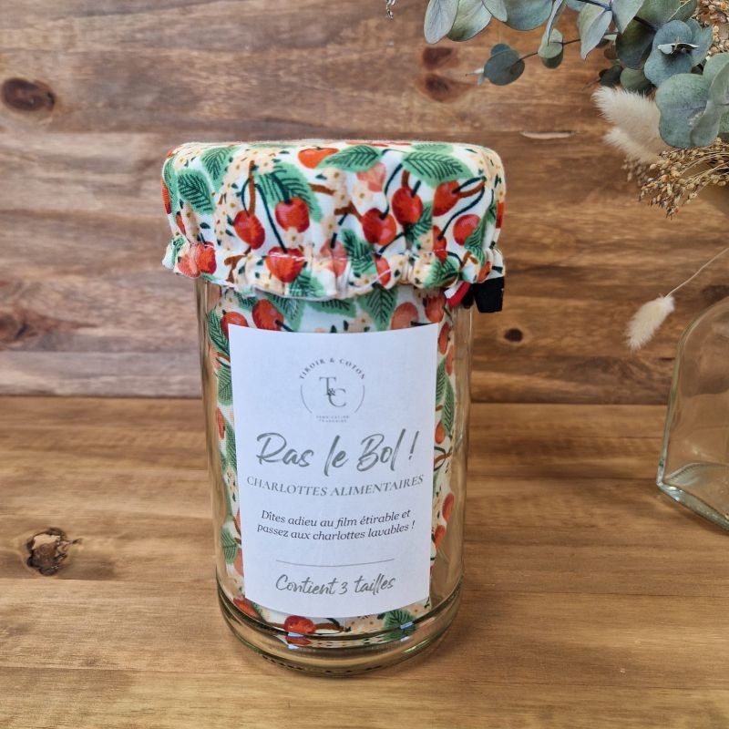 lot de 3 charlottes alimentaires lavables et réutilisables Cerises