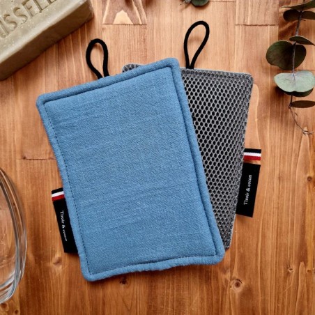 Eponge lavable made in France qui gratte mais ne raye pas bleu