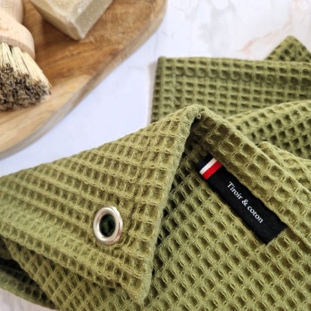 Torchon en coton nid d'abeille made in France cousu avec soin