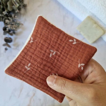 Lingette démaquillante lavable Oléa Terracotta en double gaze de coton