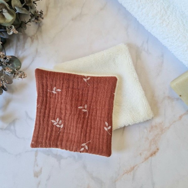 Lingette démaquillante lavable Oléa Terracotta en double gaze de coton