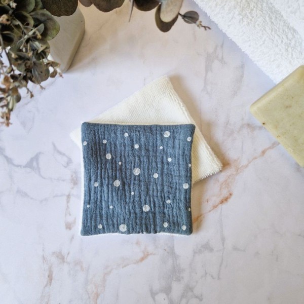 Lingette démaquillante lavable Neige Azur en double gaze de coton
