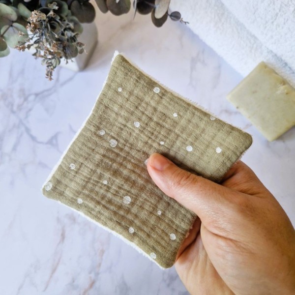 Lingette démaquillante lavable Neige Olive en double gaze de coton