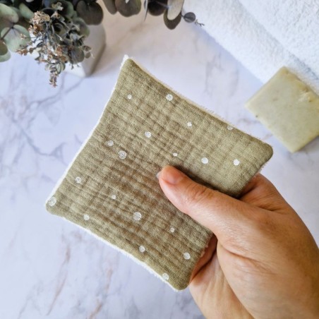 Lingette démaquillante lavable Neige Olive en double gaze de coton