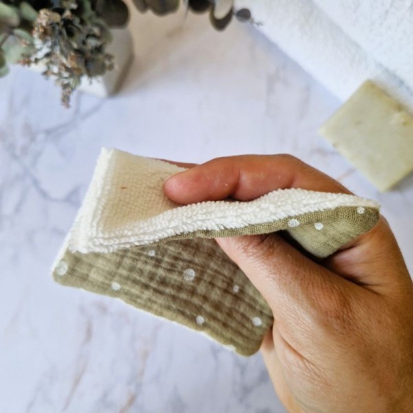 Lingette démaquillante lavable Neige Olive en double gaze de coton