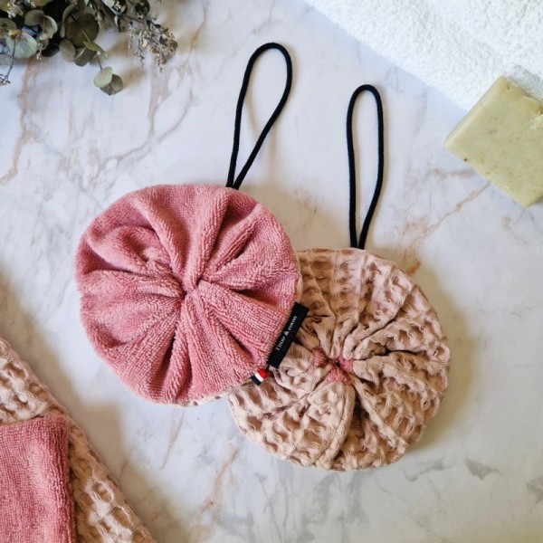 Fleur de douche lavable double face Rose