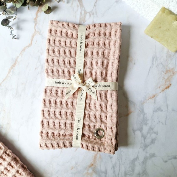 Essuie-mains Poudrée en maxi nid d’abeille 100 % coton, très absorbant et à séchage rapide