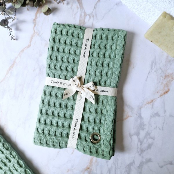 Essuie-mains Emeraude en maxi nid d’abeille 100 % coton, très absorbant et à séchage rapide