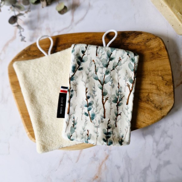Éponge lavable Eucalyptus – Motif végétal et face douce et absorbante 100 % coton
