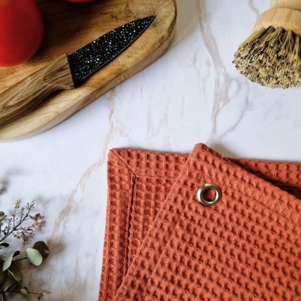 Essuie-tout lavable en maxi nid d’abeille avec œillet – Brique