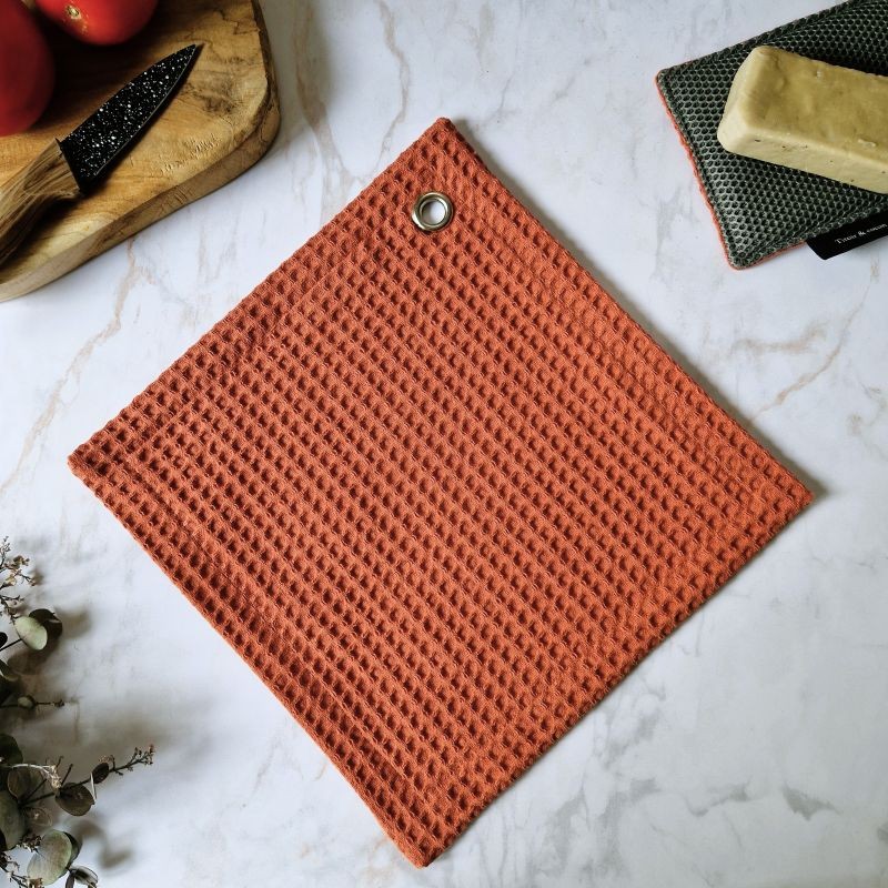Essuie-tout lavable en maxi nid d’abeille avec œillet – Brique
