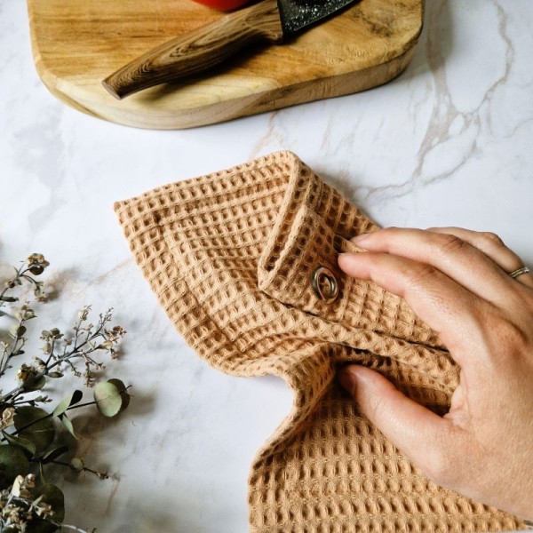 Essuie-tout lavable Camel 25 × 25 cm en coton nid d’abeille fabriqué en France