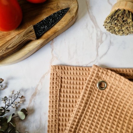 Essuie-tout lavable Camel en coton nid d’abeille avec œillet pour le suspendre