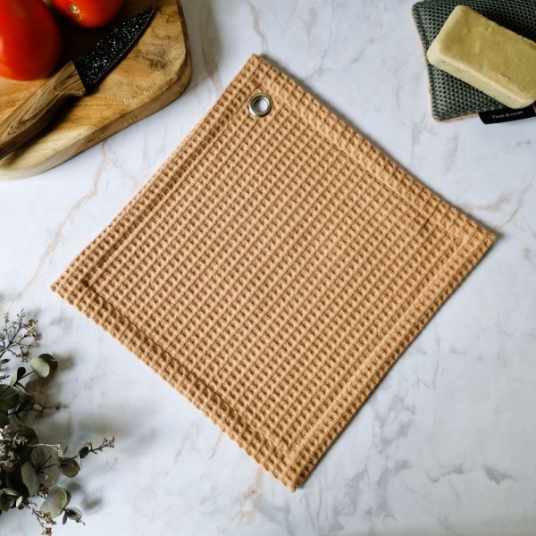 Essuie-tout lavable Camel 25 × 25 cm en coton nid d’abeille fabriqué en France