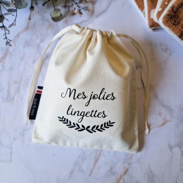 Pochon pour lingettes lavables confectionné artisanalement dans notre atelier à Écouen